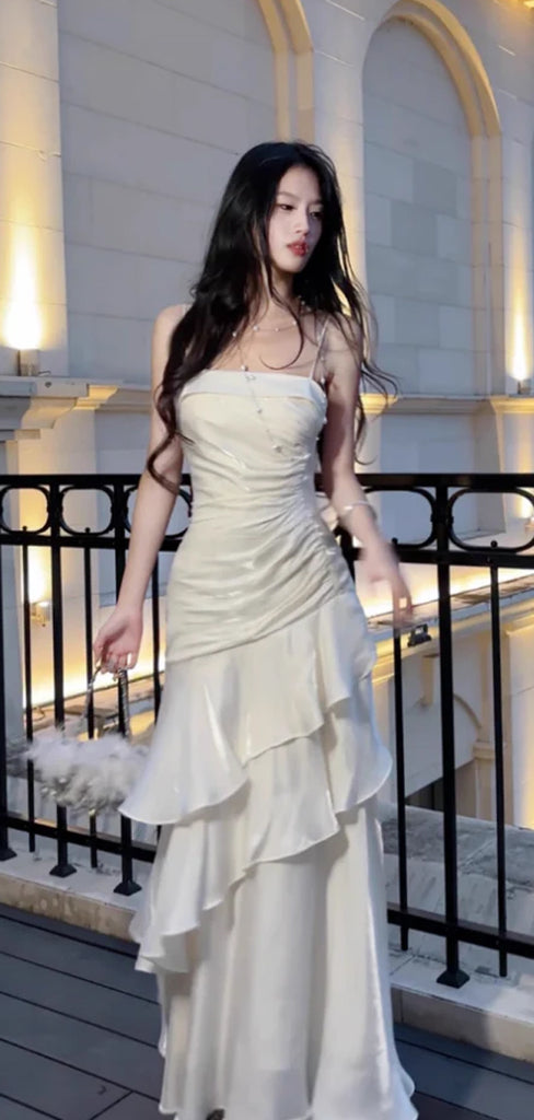 Lovely White Spaghetti Straps Long Evening Prom Dresses, GR0617