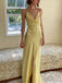 Spaghetti Straps Yellow Satin V-neck Long Evening Prom Dresses, GR0618