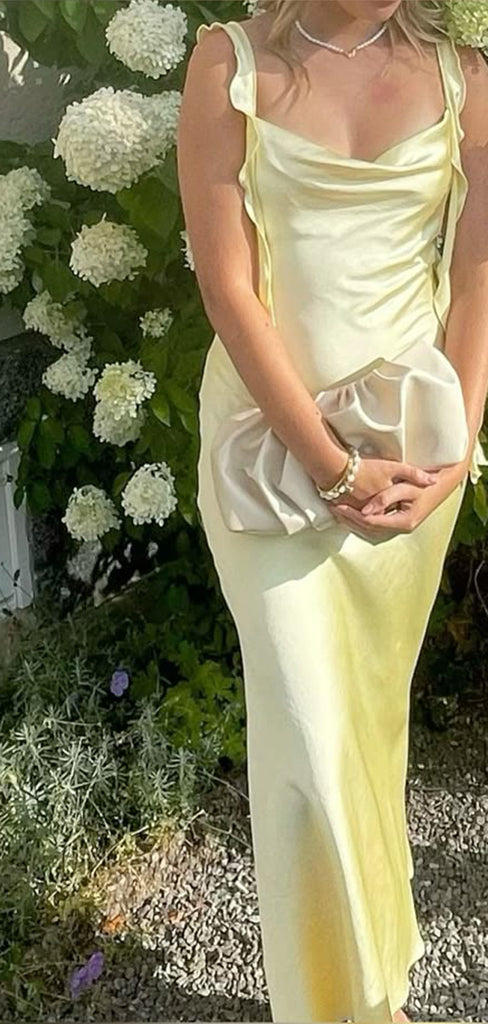 Popular Yellow Mermaid Straps Long Evening Prom Dresses, GR0619