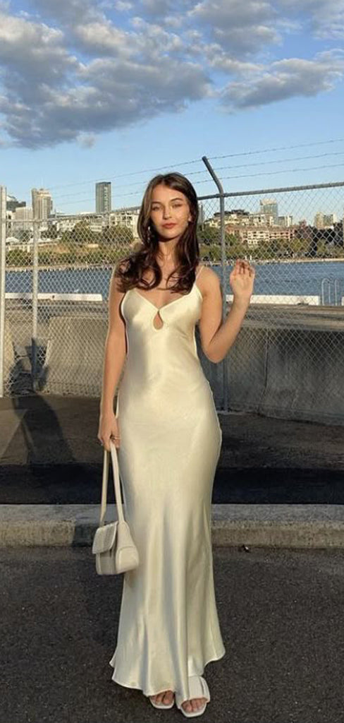 Simple Ivory Mermaid Spaghetti Straps Long Evening Prom Dresses, GR0620