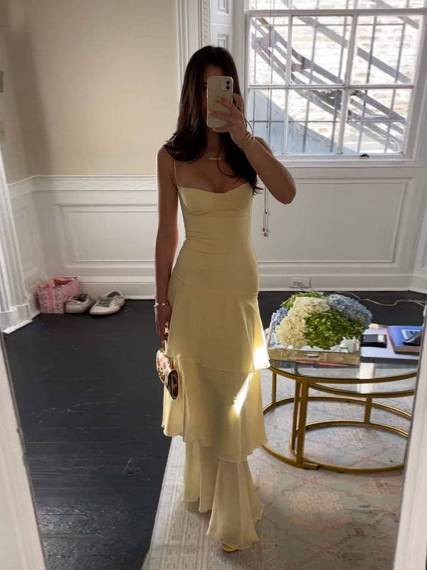 Morden Spaghetti Straps Chiffon Long Evening Prom Dresses, GR0621