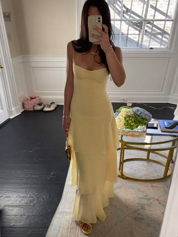 Morden Spaghetti Straps Chiffon Long Evening Prom Dresses, GR0621