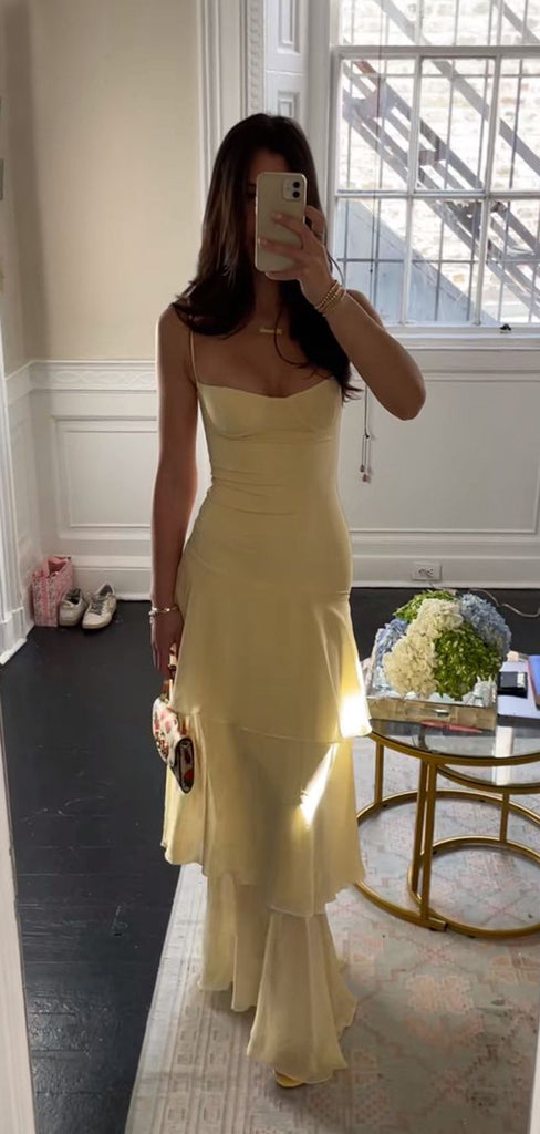 Morden Spaghetti Straps Chiffon Long Evening Prom Dresses, GR0621