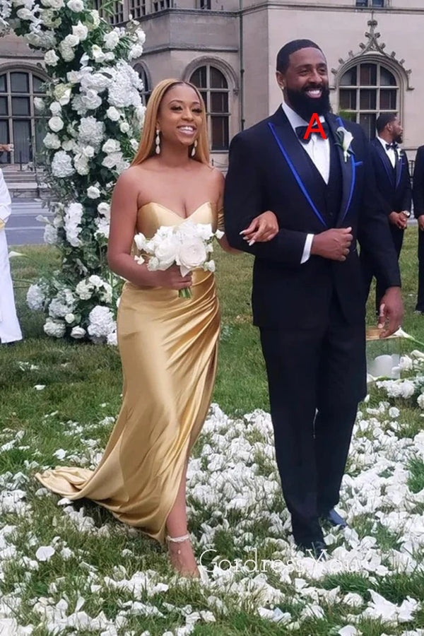 Mismatched Gold Satin Mermaid Side Slit Long Bridesmaid Dresses , GRB0 GordressYou Mismatched Gold Satin Mermaid Side Slit Long Bridesmaid Dresses , GRB0 GordressYou