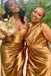 Mismatched Gold Satin Mermaid Side Slit Long Bridesmaid Dresses , GRB0003