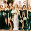 Mismatched Emerald Green Satin Mermaid Cheap Long Bridesmaid Dresses , GRB0006