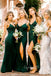 Mismatched Emerald Green Satin Mermaid Cheap Long Bridesmaid Dresses , GRB0006