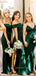 Mismatched Emerald Green Satin Mermaid Cheap Long Bridesmaid Dresses , GRB0006