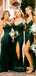 Mismatched Emerald Green Satin Mermaid Cheap Long Bridesmaid Dresses , GRB0006