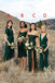 Mismatched Dark Green Mermaid Cheap Long Bridesmaid Dresses , GRB0007