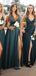 Deep V-neck Spaghetti Straps High Slit Long Bridesmaid Dresses , GRB0008