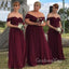 A-line Burgundy Off Shoulder Long Bridesmaid Dresses , GRB0009