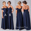 Mismatched A-line Navy Blue Chiffon Spaghetti Straps Cheap Long Bridesmaid Dresses , GRB0010