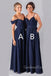 Mismatched A-line Navy Blue Chiffon Spaghetti Straps Cheap Long Bridesmaid Dresses , GRB0010