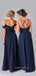 Mismatched A-line Navy Blue Chiffon Spaghetti Straps Cheap Long Bridesmaid Dresses , GRB0010