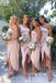 Simple One Shoulder Satin Mermaid Side Slit Long Bridesmaid Dresses , GRB0014