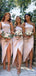 Simple One Shoulder Satin Mermaid Side Slit Long Bridesmaid Dresses , GRB0014