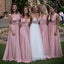 Mismatched Pink A-line Long Bridesmaid Dresses , GRB0015