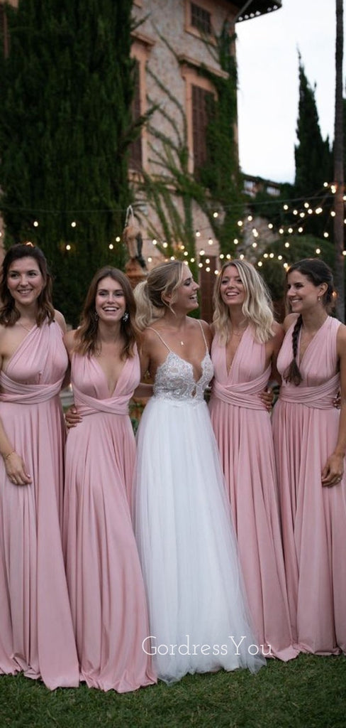 Mismatched Pink A-line Long Bridesmaid Dresses , GRB0015