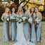 Mismatched Silver Grey Satin Spaghetti Straps Long Bridesmaid Dresses , GRB0016