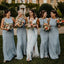 Formal Dusty High-neck Long Bridesmaid Dresses , GRB0017