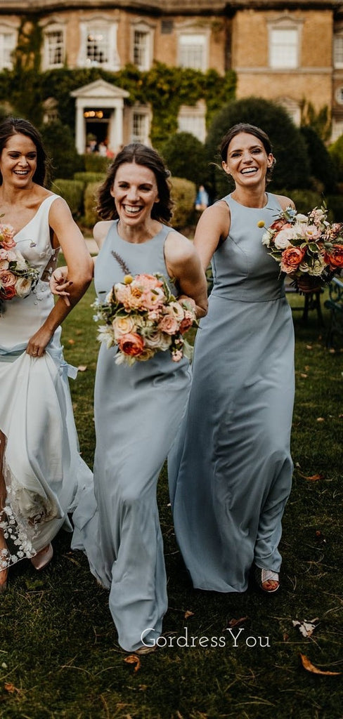 Formal Dusty High-neck Long Bridesmaid Dresses , GRB0017