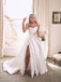 Gorgeous White Satin A-line Strapless High Slit Long Wedding Dresses, Sweetheart Ball Gown, GRB0019