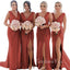 Gorgeous V-neck Chiffon High Slit Long Bridesmaid Dresses , GRB0022