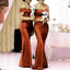 Burnt Orange Satin Mermaid Strap Long Custom Bridesmaid Dresses , GRB0028