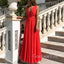 Simple Red Chiffon A-line Long Custom V-neck Bridesmaid Dresses , GRB0029