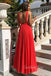 Simple Red Chiffon A-line Long Custom V-neck Bridesmaid Dresses , GRB0029