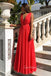 Simple Red Chiffon A-line Long Custom V-neck Bridesmaid Dresses , GRB0029