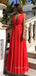 Simple Red Chiffon A-line Long Custom V-neck Bridesmaid Dresses , GRB0029