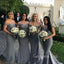 Off Shoulder Grey Appliques Mermaid Long Custom Bridesmaid Dresses , GRB0031