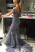 Off Shoulder Grey Appliques Mermaid Long Custom Bridesmaid Dresses , GRB0031