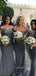 Off Shoulder Grey Appliques Mermaid Long Custom Bridesmaid Dresses , GRB0031