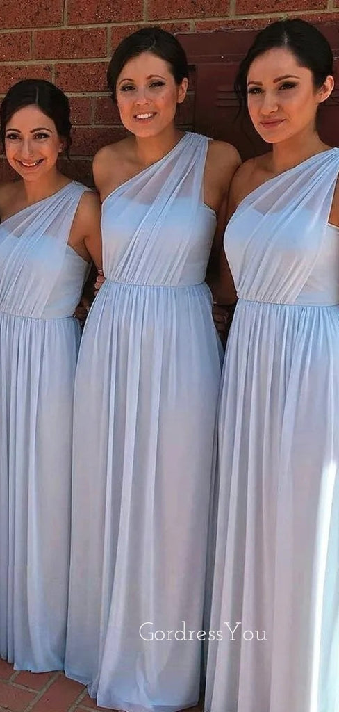 One Shoulder Chiffon A-line Long Custom Sweetheart Bridesmaid Dresses , GRB0032