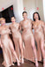 Mismatched Rose Gold Satin Mermaid Long Side Slit Bridesmaid Dresses , GRB0038