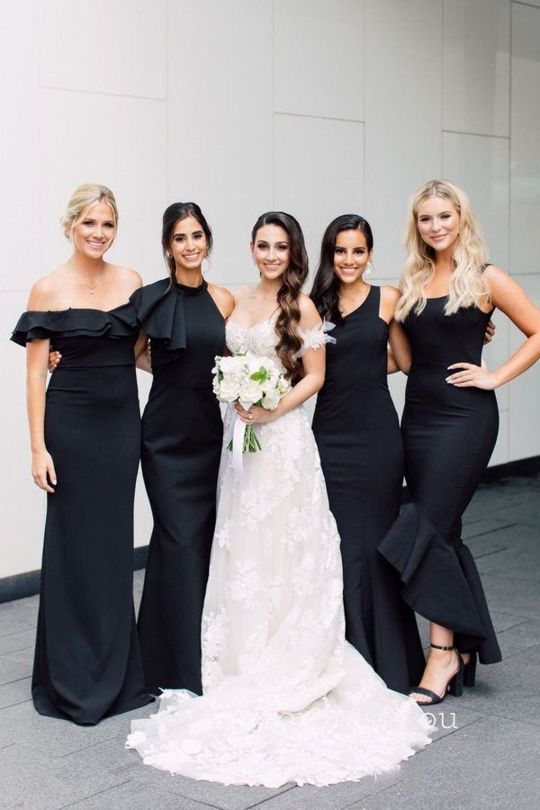 Mismatched Mermaid Cheap Long Custom Black Bridesmaid Dresses , GRB0045 Mismatched Mermaid Cheap Long Custom Black Bridesmaid Dresses , GRB0045