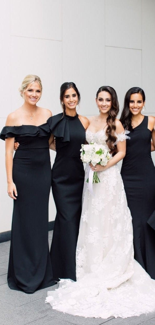 Mismatched Mermaid Cheap Long Custom Black Bridesmaid Dresses , GRB004 GordressYou Mismatched Mermaid Cheap Long Custom Black Bridesmaid Dresses , GRB004 GordressYou