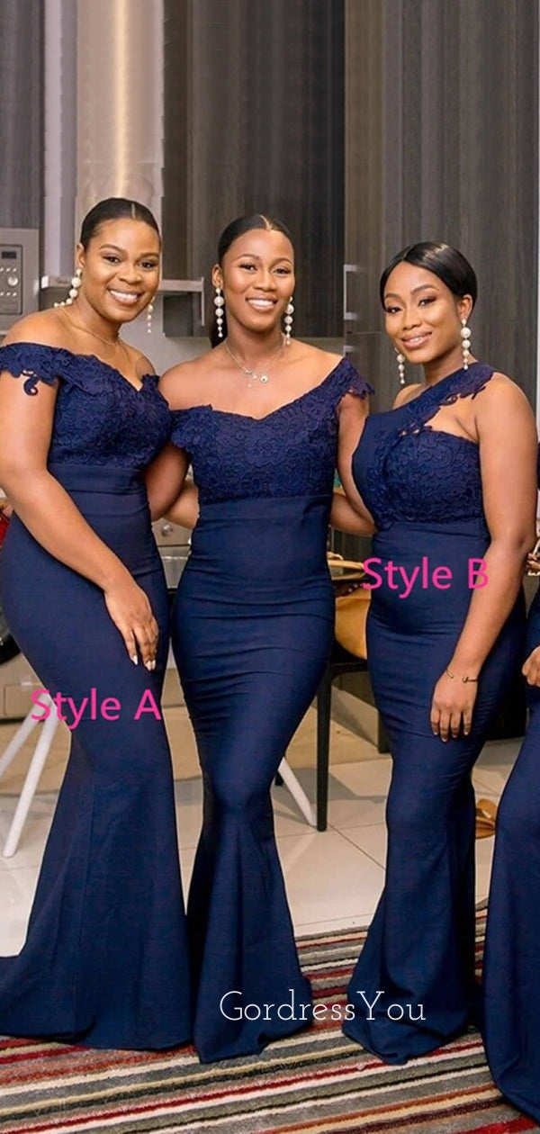 Mismatched Navy Blue Off Shoulder Mermaid Cheap Long Custom Bridesmaid Dresses , GRB0046 Mismatched Navy Blue Off Shoulder Mermaid Cheap Long Custom Bridesmaid Dresses , GRB0046