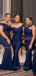 Mismatched Navy Blue Off Shoulder Mermaid Cheap Long Custom Bridesmaid Dresses , GRB0046