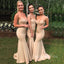 Sweetheart Gold Mermaid Strapless Cheap Long Custom Bridesmaid Dresses, GRB0051