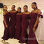 Off Shoulder Burgundy Mermaid Cheap Long Custom Bridesmaid Dresses, GRB0054