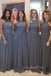 A-line Grey Halter Besded Long Custom Bridesmaid Dresses, GRB0055