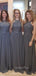 A-line Grey Halter Besded Long Custom Bridesmaid Dresses, GRB0055