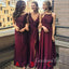 Mismatched Burgundy Lace Cheap Long Custom Bridesmaid Dresses, GRB0065