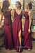 Mismatched Burgundy Lace Cheap Long Custom Bridesmaid Dresses, GRB0065