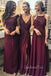 Mismatched Burgundy Lace Cheap Long Custom Bridesmaid Dresses, GRB0065