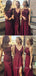 Mismatched Burgundy Lace Cheap Long Custom Bridesmaid Dresses, GRB0065